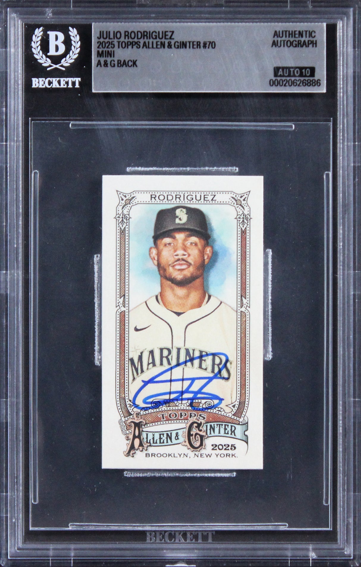 Mariners Julio Rodriguez Signed 2025 Topps A&G Mini #70 Card Auto 10! BAS Slab