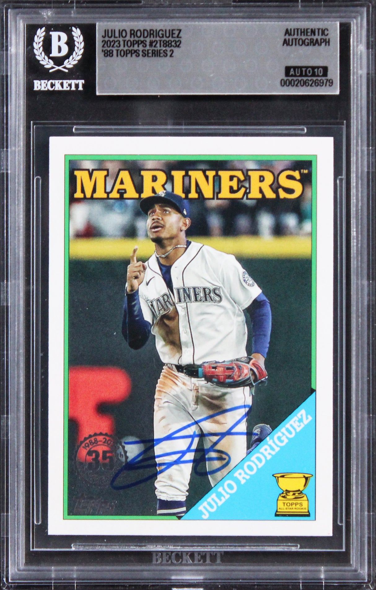 Mariners Julio Rodriguez Signed 2023 Topps '88 #2T8832 Card Auto 10! BAS Slabbed
