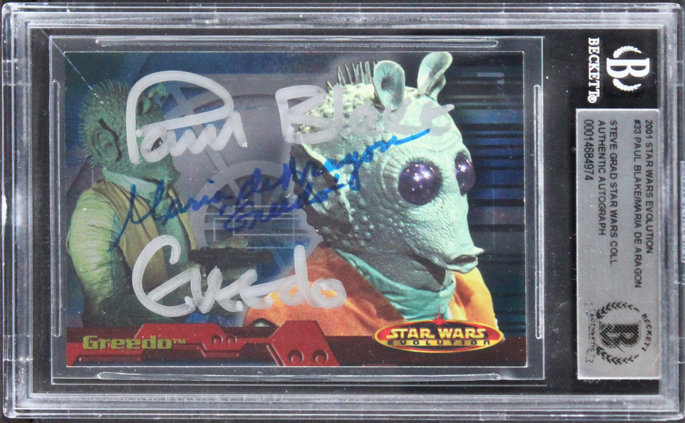 Star Wars (2) Blake & Aragon W/ Insc Signed 2001 SW Evolution #33 Card BAS Slab