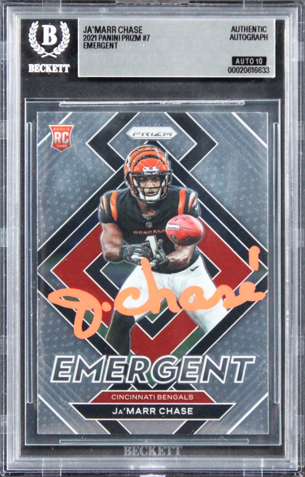 Ja'Marr Chase Signed 2021 Select Certified Rookies #12 RC Card Auto 10! BAS Slab