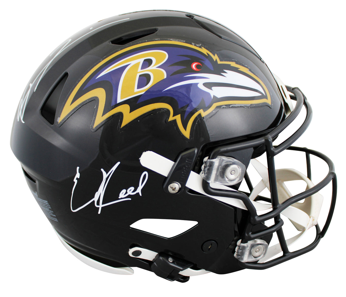 Ravens Ed Reed & Ray Lewis Signed Speed Flex Full Size Helmet BAS Witnessed