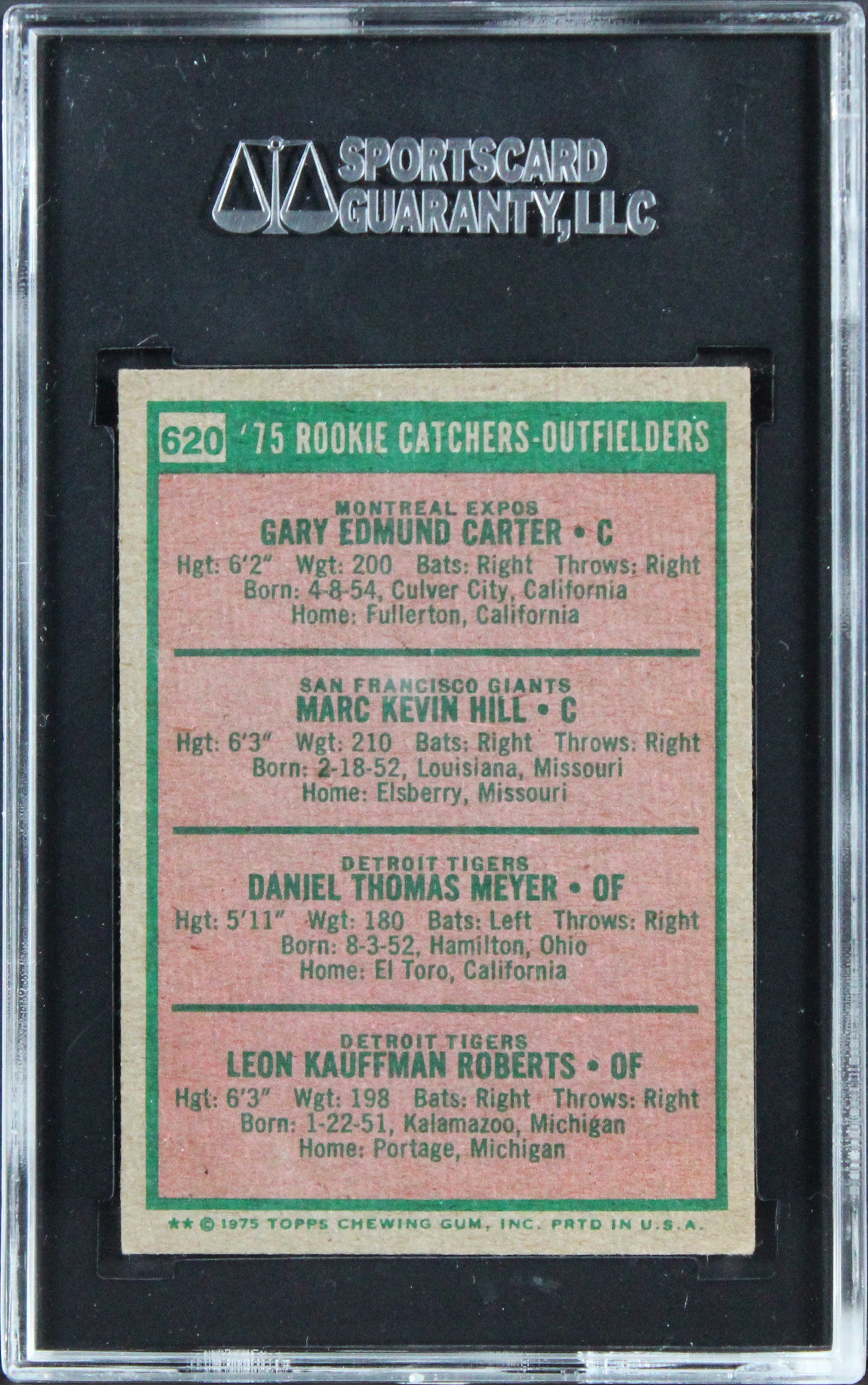 Expos Gary Carter 1975 Topps #620 Rookie Card Graded EX-5 SGC Authentic