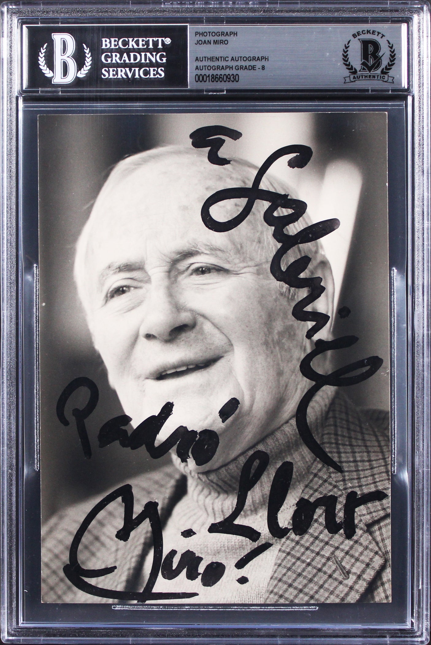 Joan Miro Authentic Signed 5x7 Black & White Photo Auto Graded NM-MT 8 BAS Slab