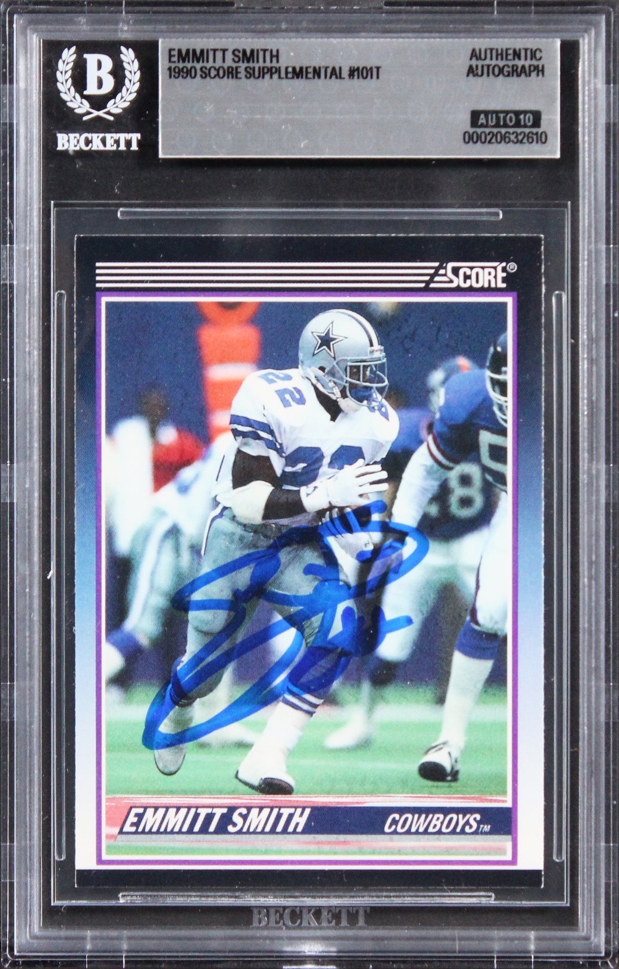 Emmitt Smith Signed 1990 Score Supplemental #101T RC Card Auto 10! BAS Slabbed