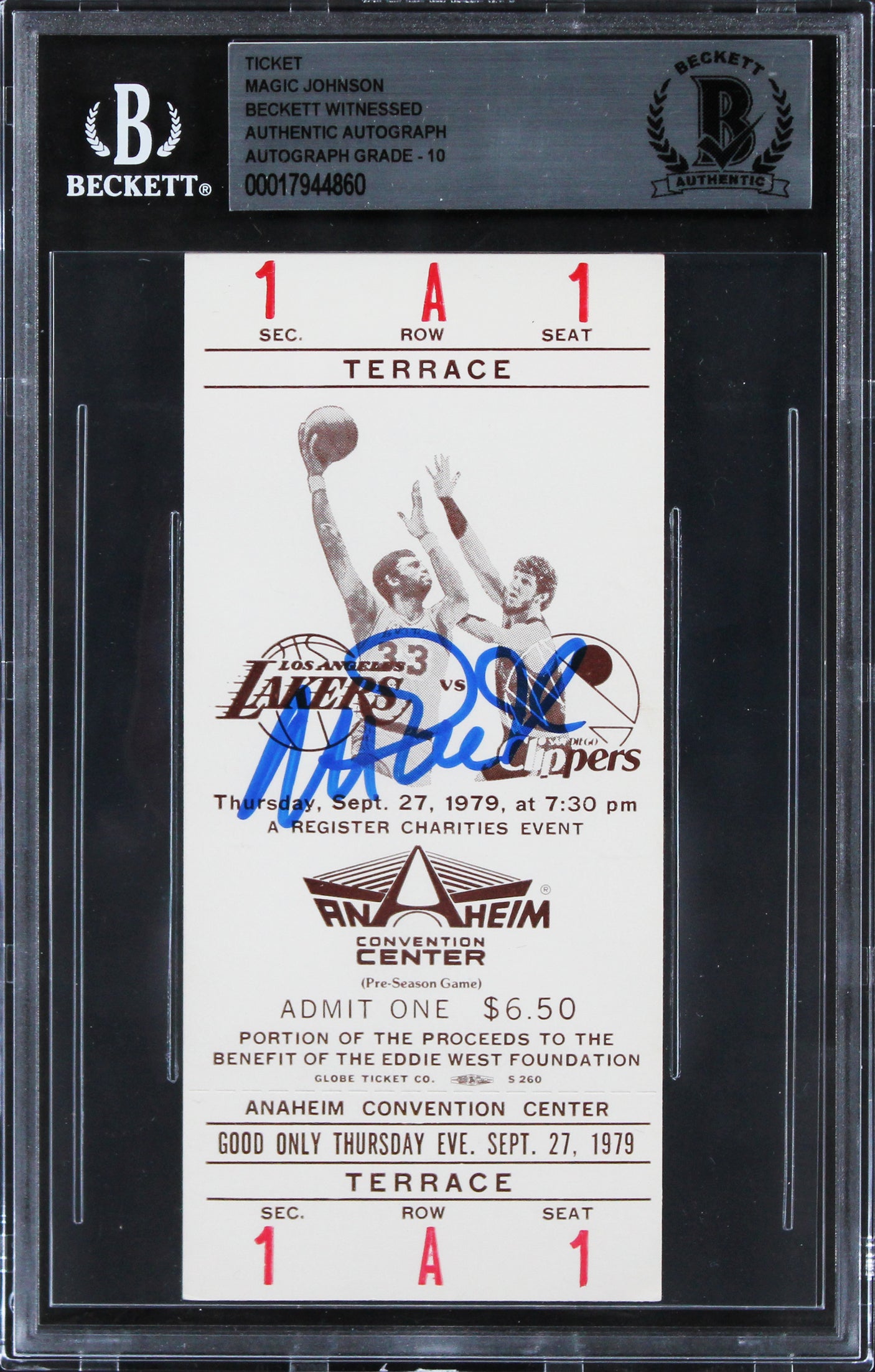 Lakers Magic Johnson Signed 9/27/79 LAL Vs LAC Ticket Stub Auto 10! BAS Slab 1