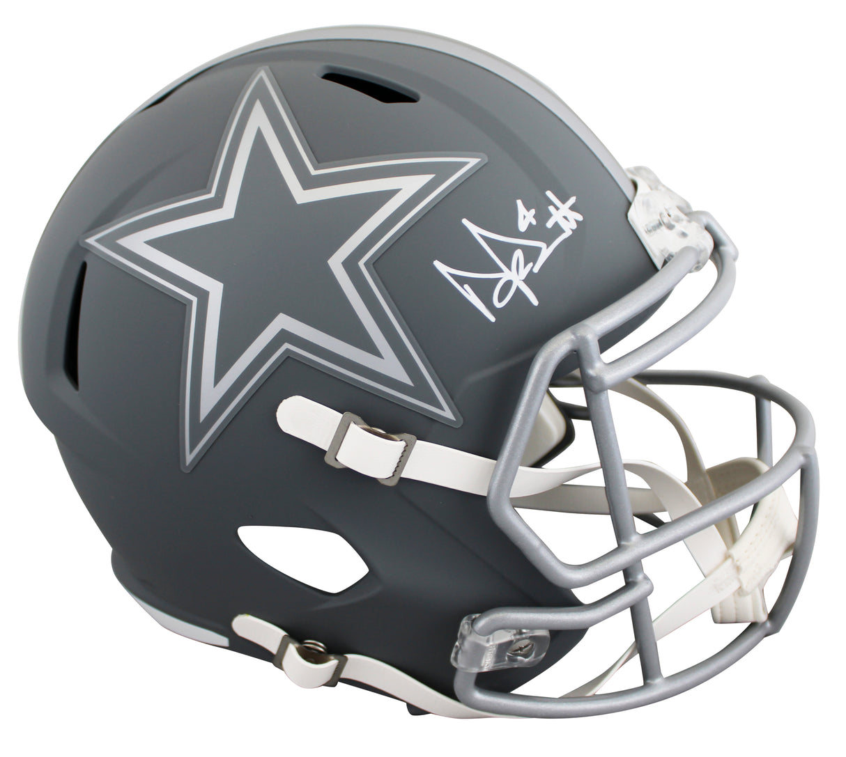 Cowboys Dak Prescott Signed Slate Full Size Speed Rep Helmet W/ Case BAS Witness