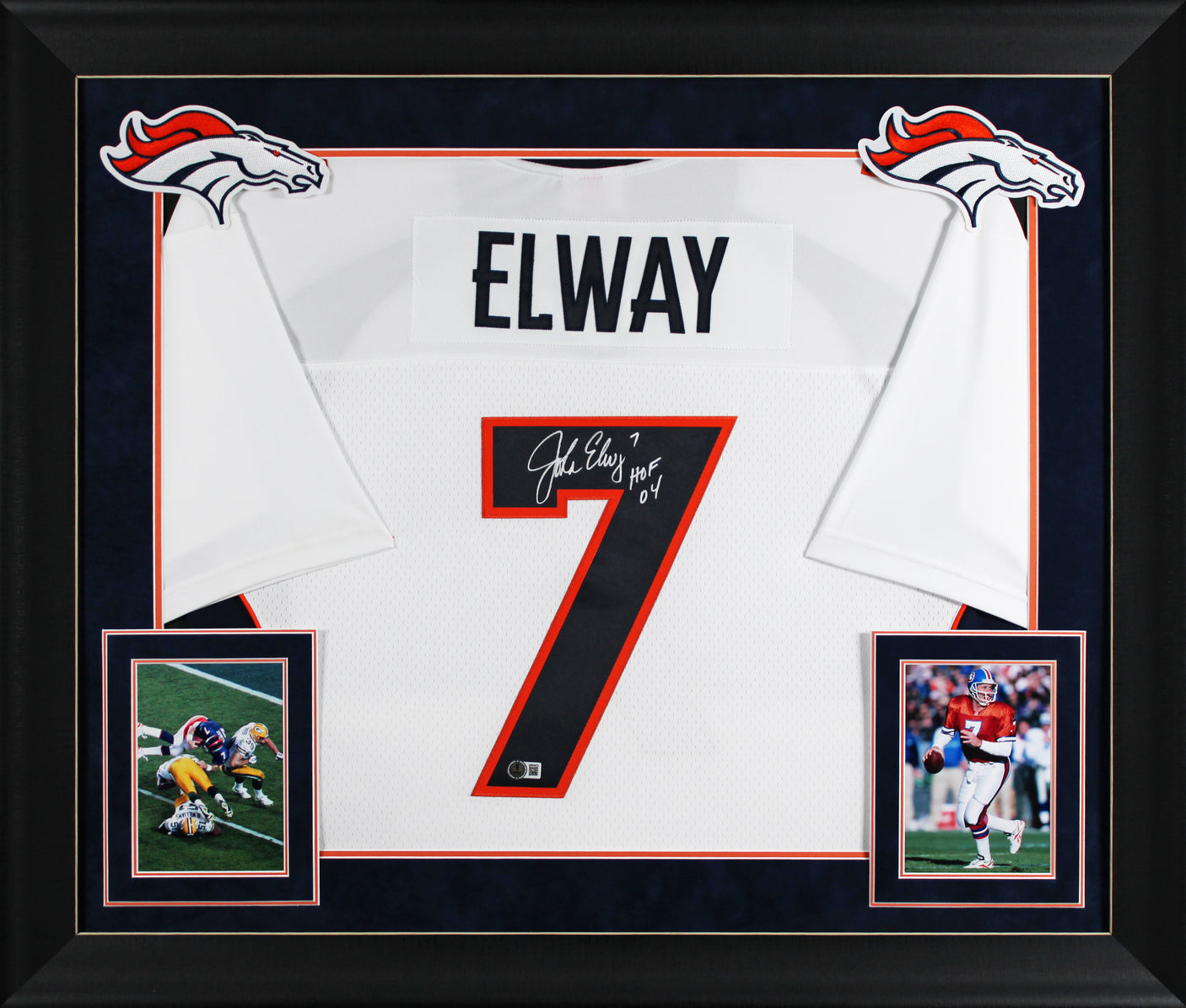 Broncos John Elway "HOF 04" Signed White 1998 M&N TB Framed Jersey BAS Witness