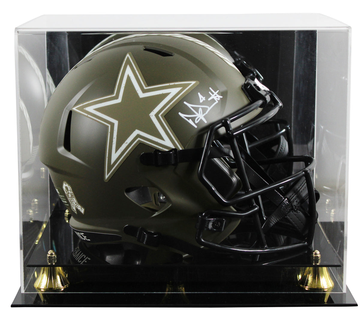 Cowboys Dak Prescott Signed STS F/S Speed Rep Helmet W/ Case w/ White Sig BAS W