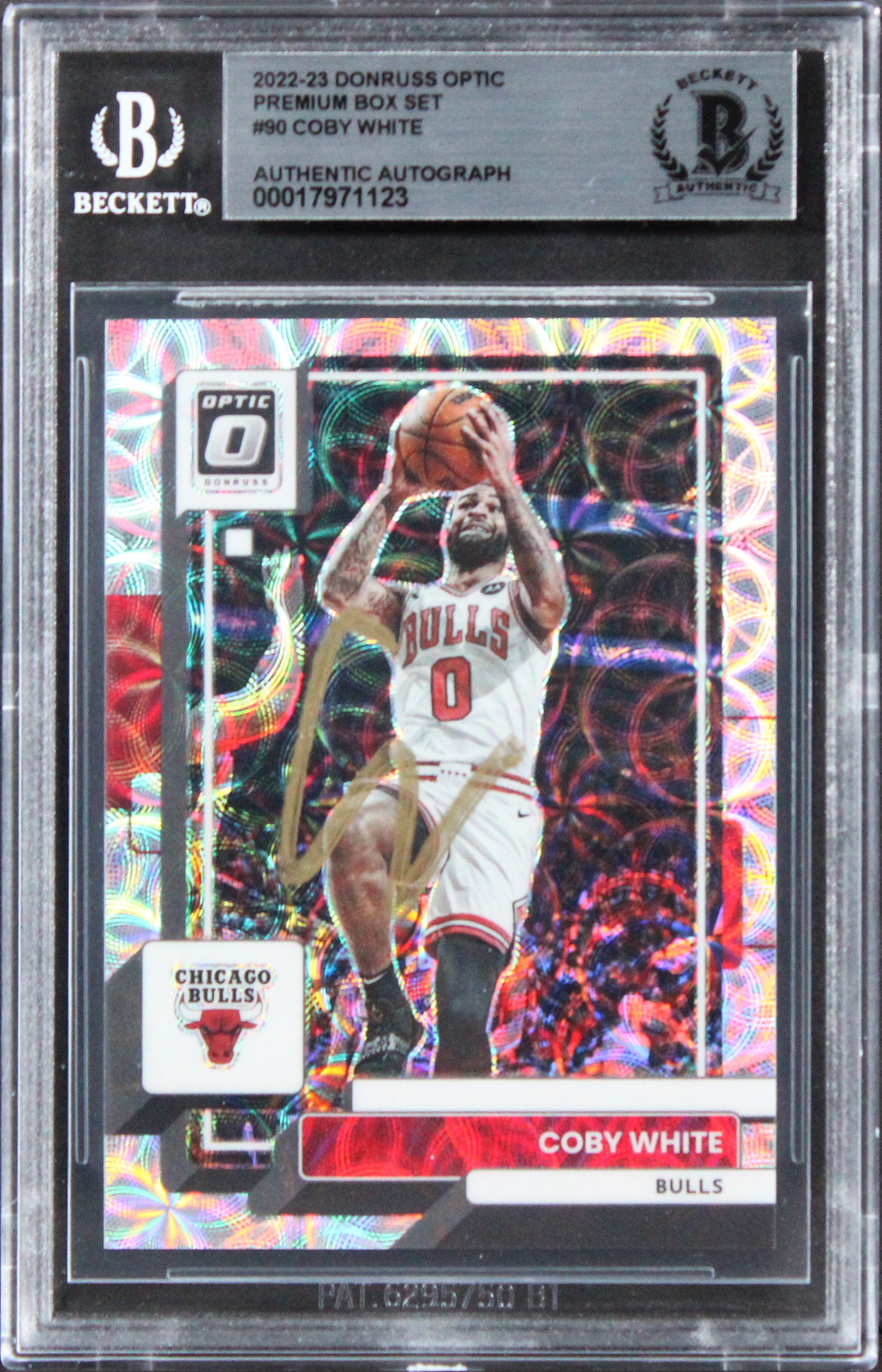 Bulls Coby White Signed 2022 Donruss Optic Premium Box Set #90 Card BAS Slabbed
