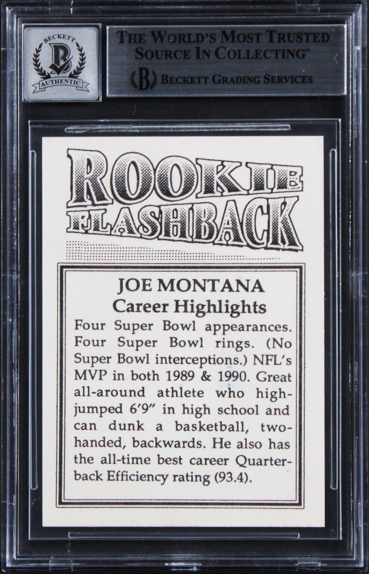 49ers Joe Montana Signed Rookie Flashbacks Card Auto Grade Mint 10! BAS Slabbed