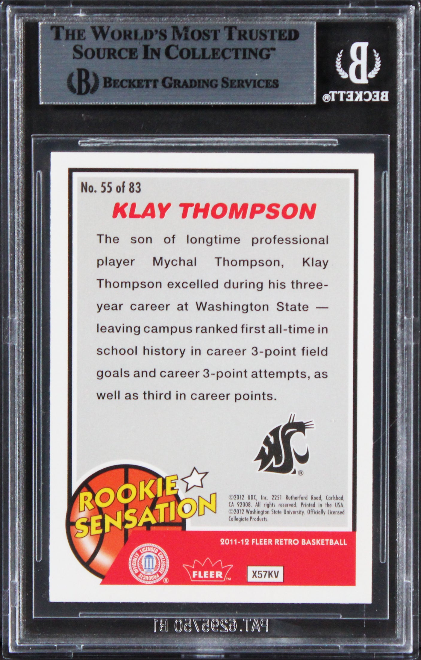 Warriors Klay Thompson Signed 2011 Fleer Retro #55 Rookie Card BAS Slabbed 1