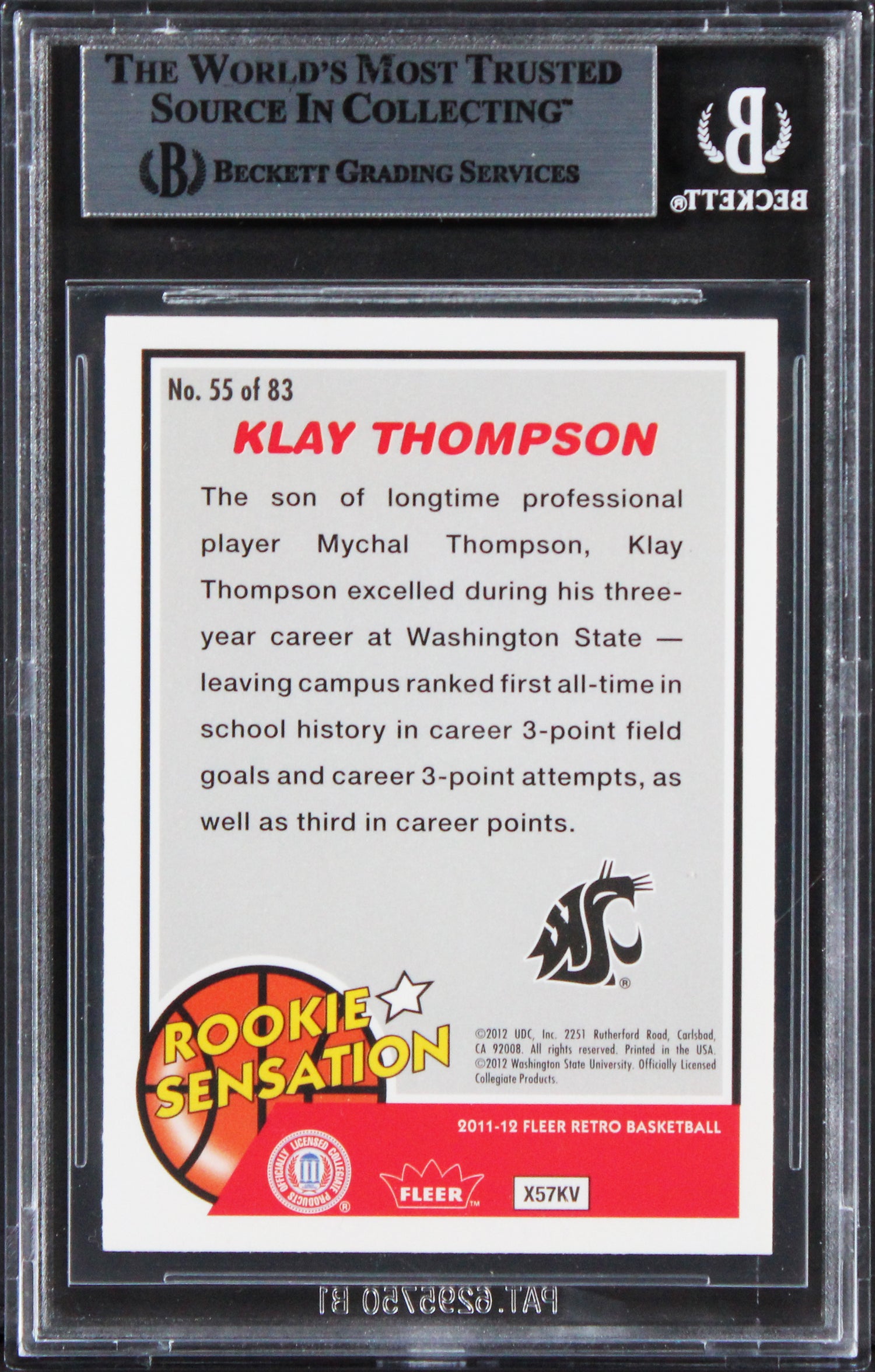 Warriors Klay Thompson Signed 2011 Fleer Retro #55 Rookie Card BAS Slabbed 1
