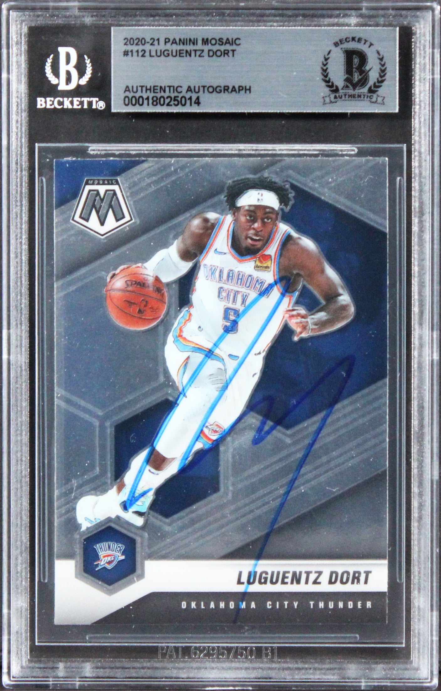 Thunder Luguentz Dort Authentic Signed 2020 Panini Mosaic #112 Card BAS Slabbed