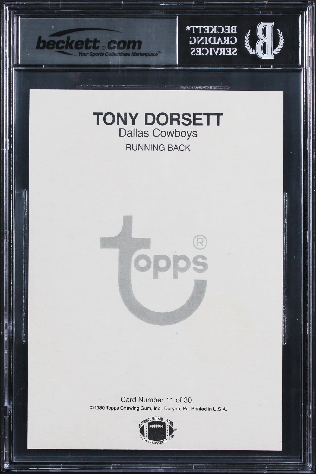 Cowboys Tony Dorsett Signed 1980 Topps Super #11 5x7 Card Auto 10! BAS Slabbed