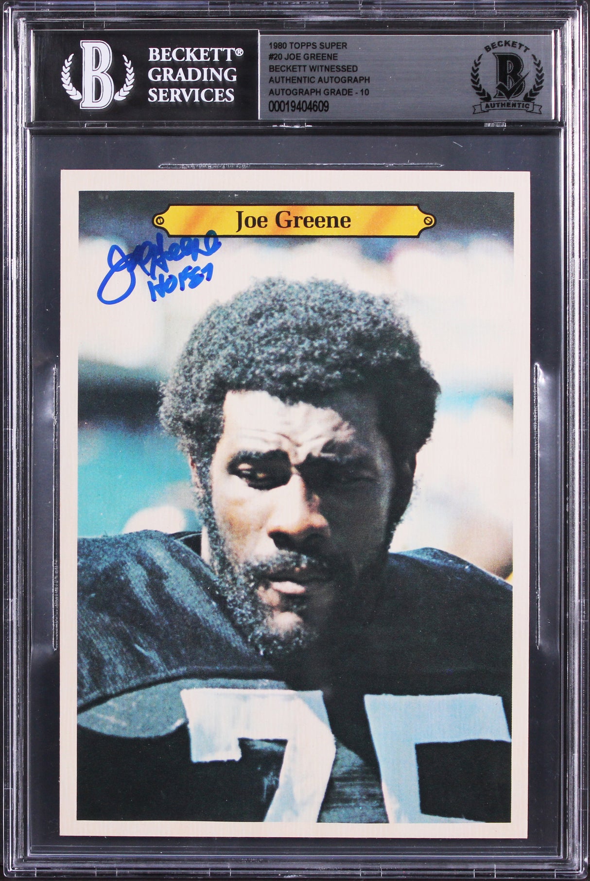 Steelers Joe Greene HOF 87 Signed 1980 Topps Super #20 5x7 Card Auto 10 BAS Slab