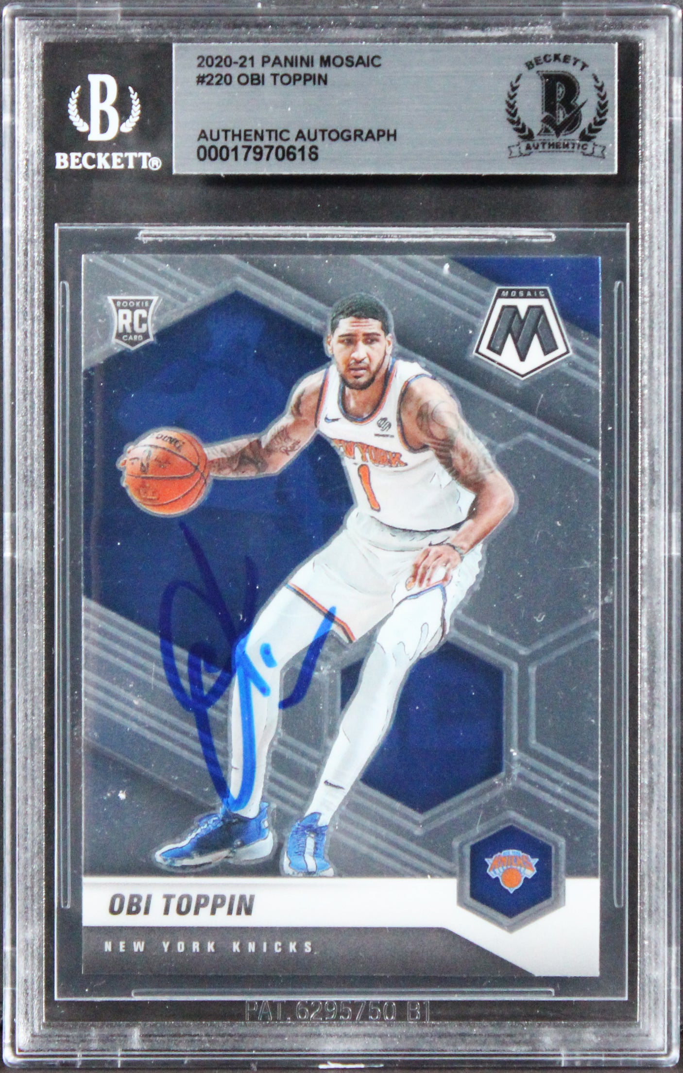 Knicks Obi Toppin Authentic Signed 2020 Panini Mosaic #220 Card BAS Slabbed