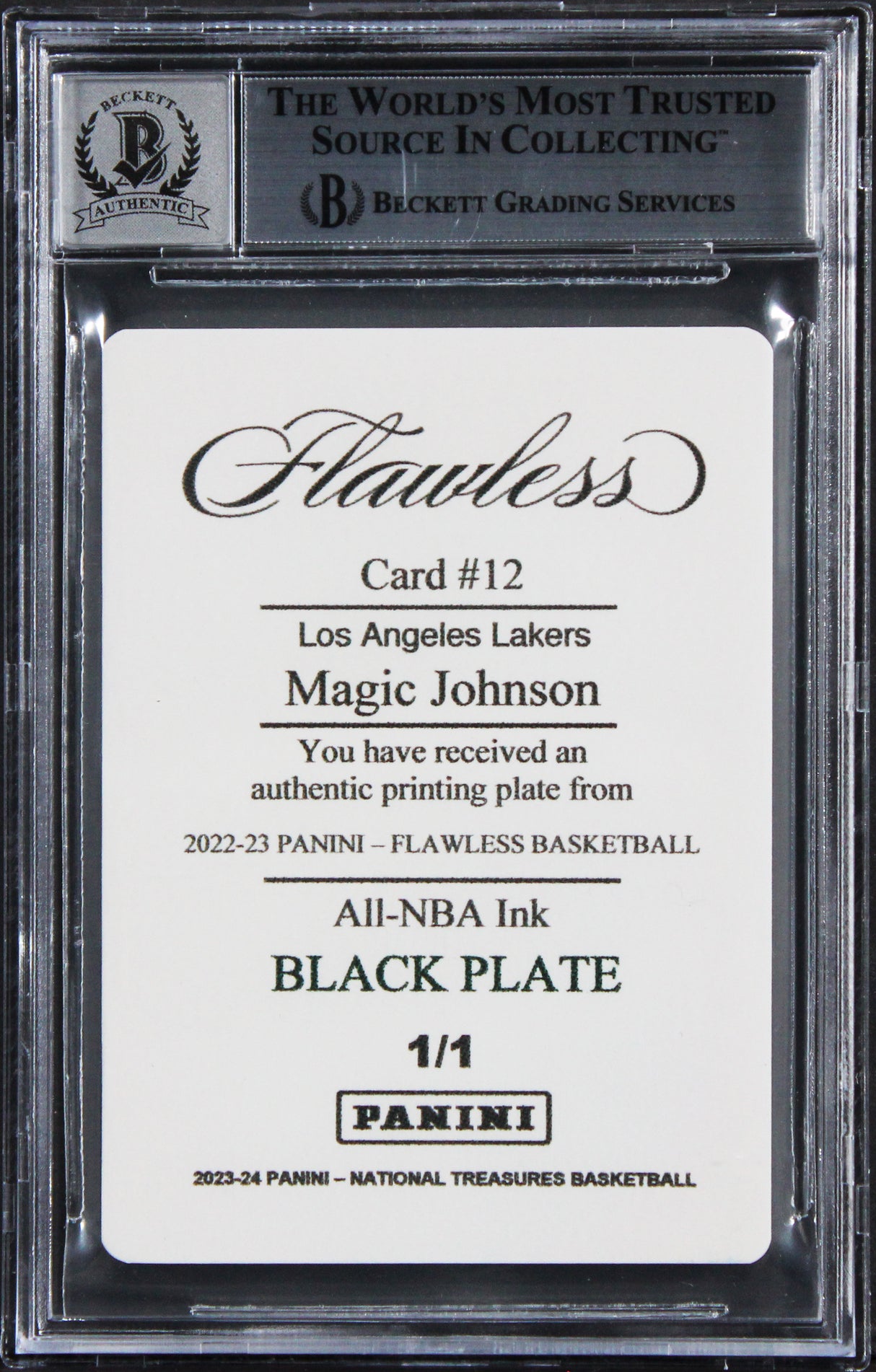 Magic Johnson "HOF 2002" Signed 2022 Panini PP Black #12 Card Auto 10 BAS Slab