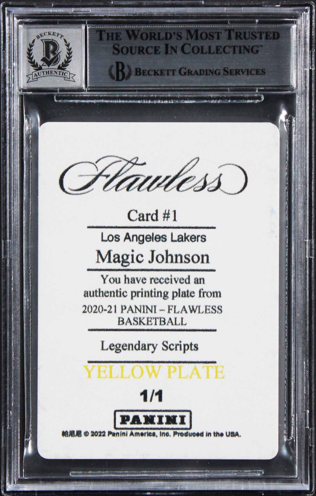 Magic Johnson HOF Signed 2020 Panini FLS PP Yellow #1 1/1 Card Auto 10! BAS Slab