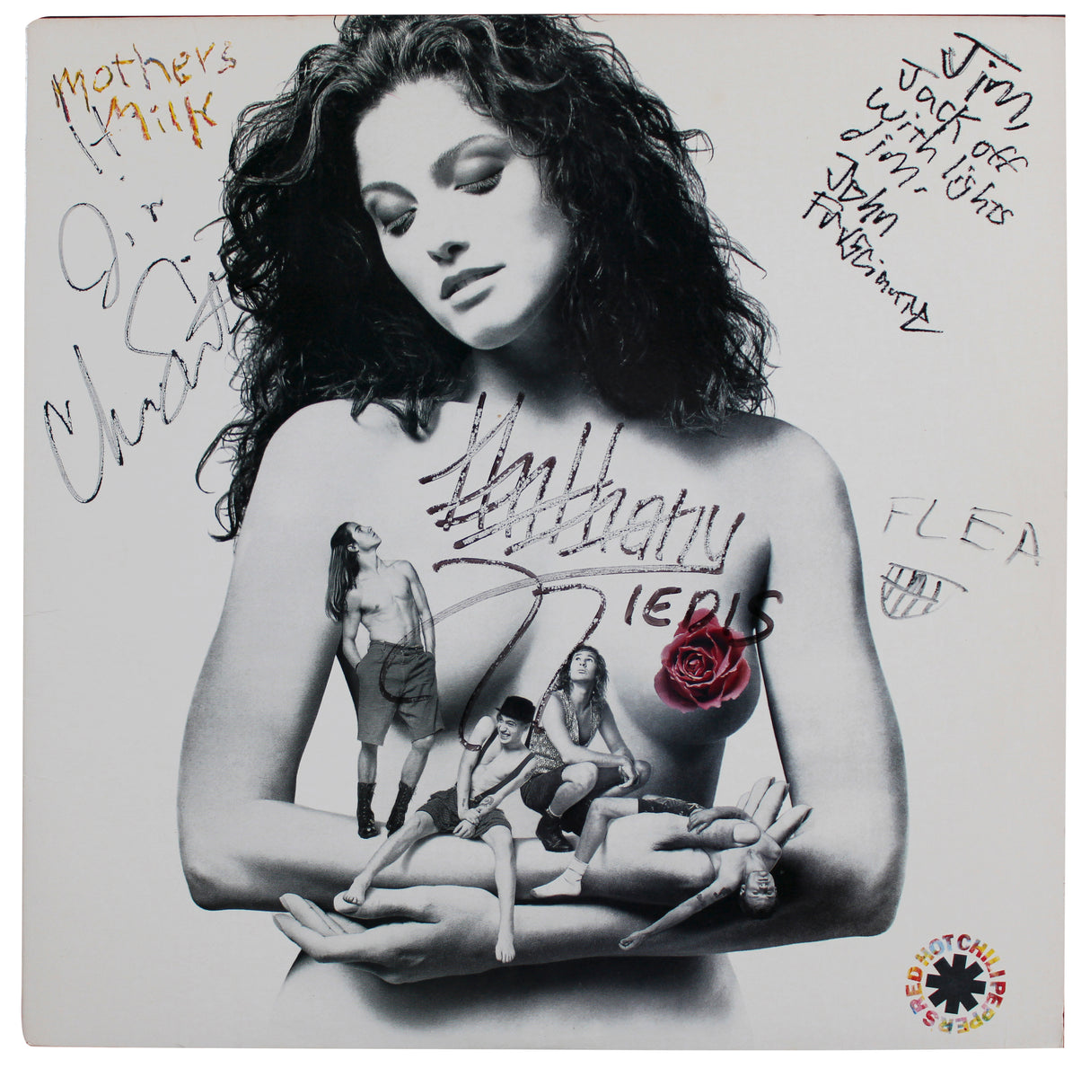 RHCP (4) Kiedis, Flea, Smith, & Frusciante Signed Mother's Milk Album Cover BAS