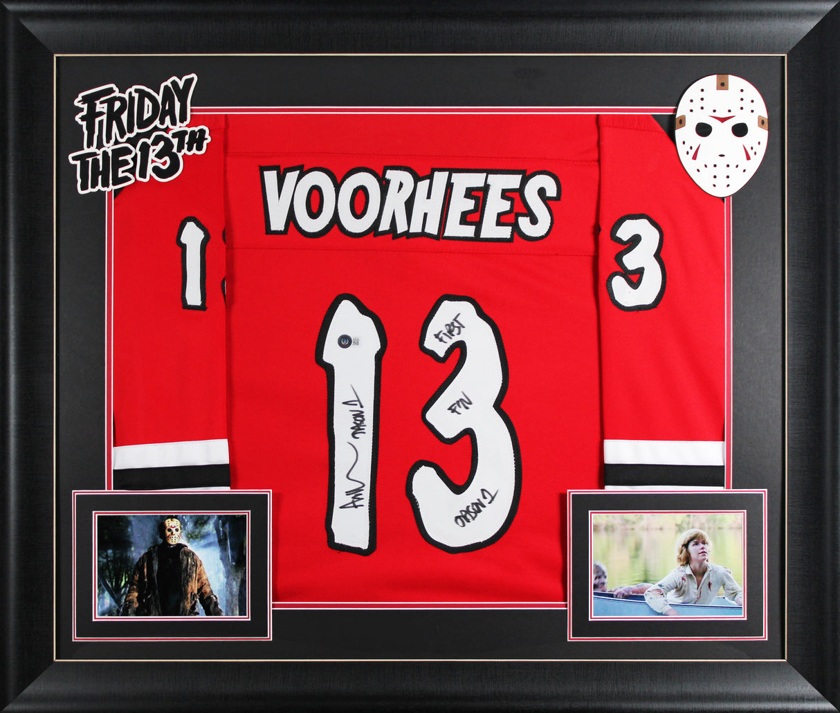 Ari Lehman "First F'N Jason" Signed Red Hockey Framed Jersey BAS Witnessed