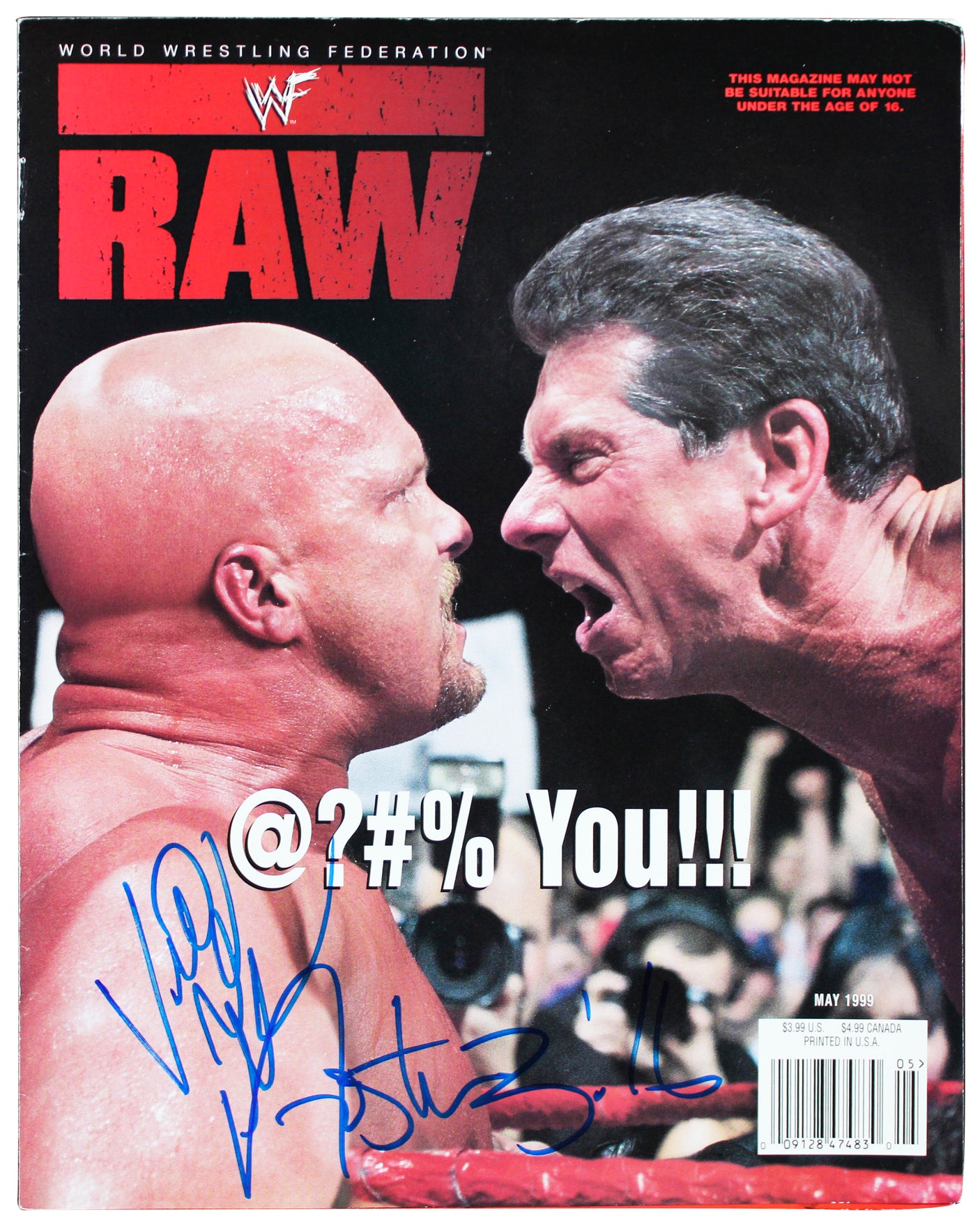 Vince McMahon & Steve Austin Signed May 1999 WWE RAW Magazine Cover BAS #AE64010