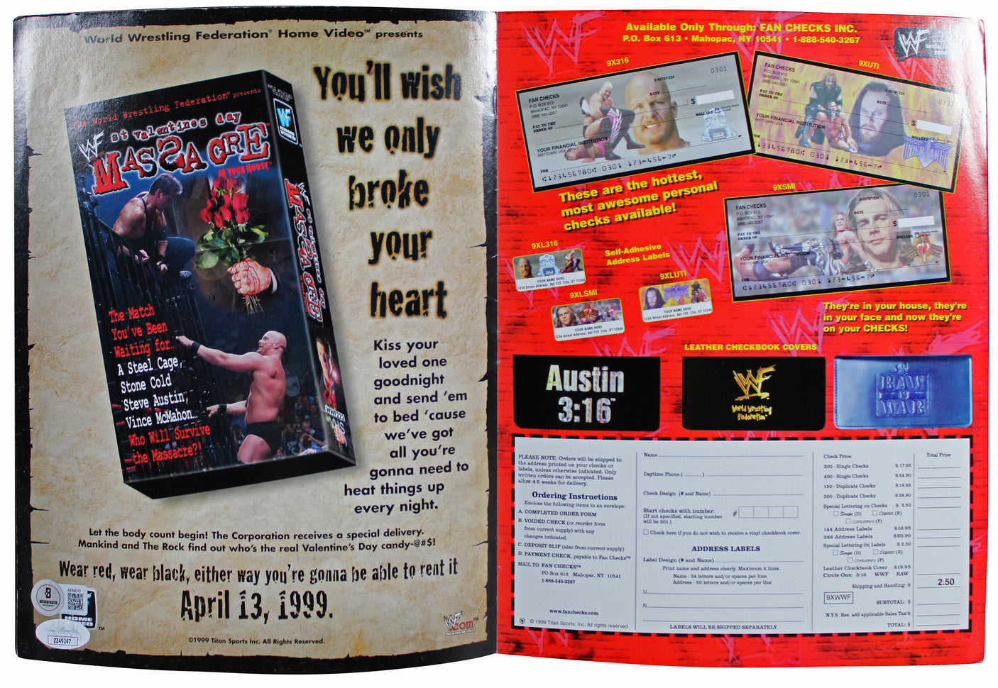 Vince McMahon & Steve Austin Signed May 1999 WWE RAW Magazine Cover BAS #AE64010