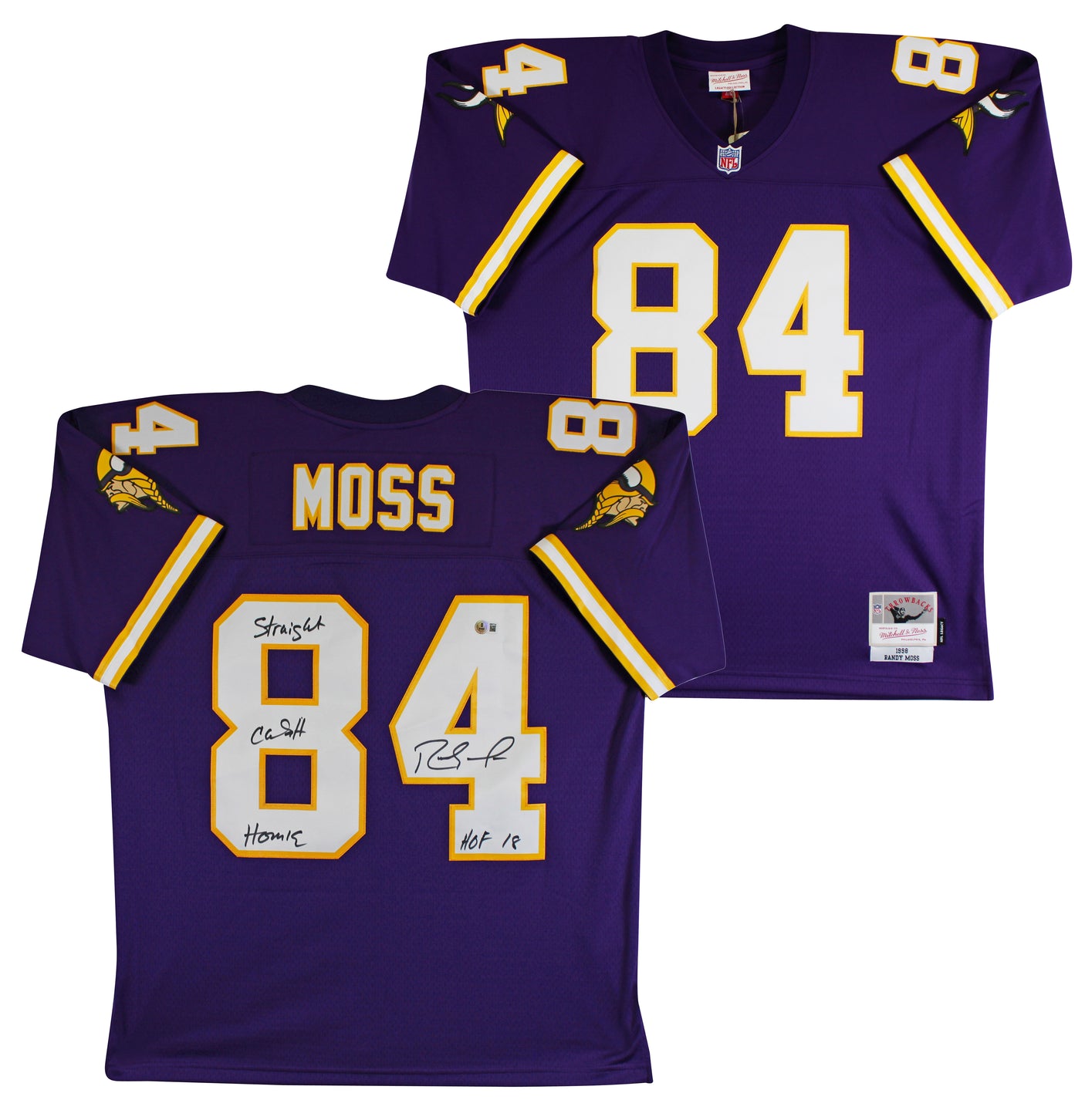 Vikings Randy Moss "2x Insc" Signed Purple 1998 M&N TB Jersey BAS Witnessed
