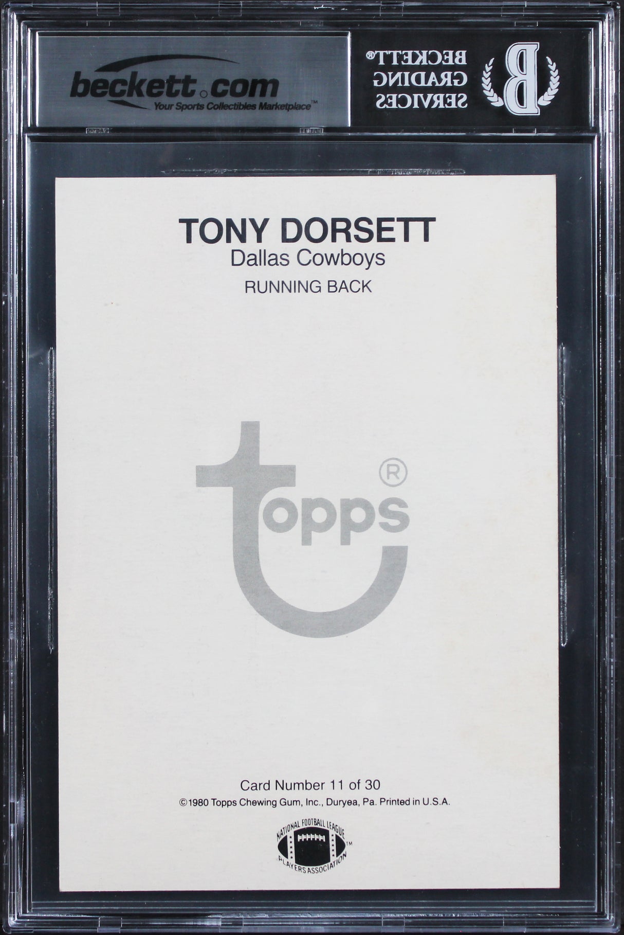 Cowboys Tony Dorsett "HOF" Signed 1980 Topps Super #11 5x7 Card Auto 10 BAS Slab