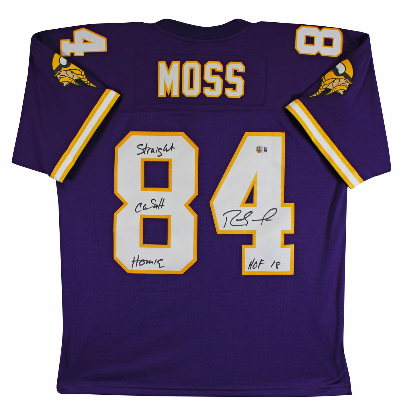 Vikings Randy Moss "2x Insc" Signed Purple 1998 M&N TB Jersey BAS Witnessed