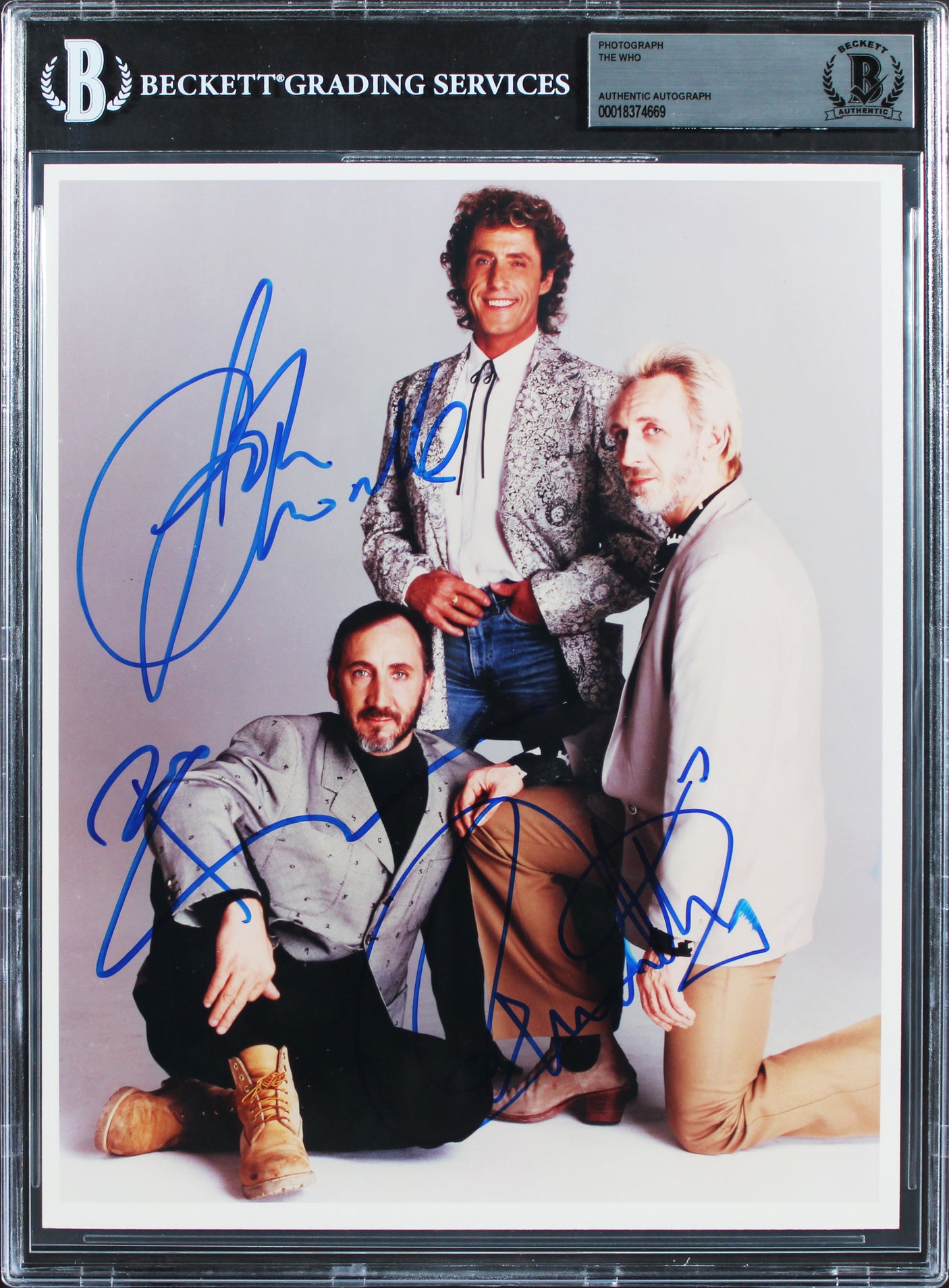 The Who (3) Daltrey, Entwistle & Townshend Signed 8x10 Photo BAS Slabbed