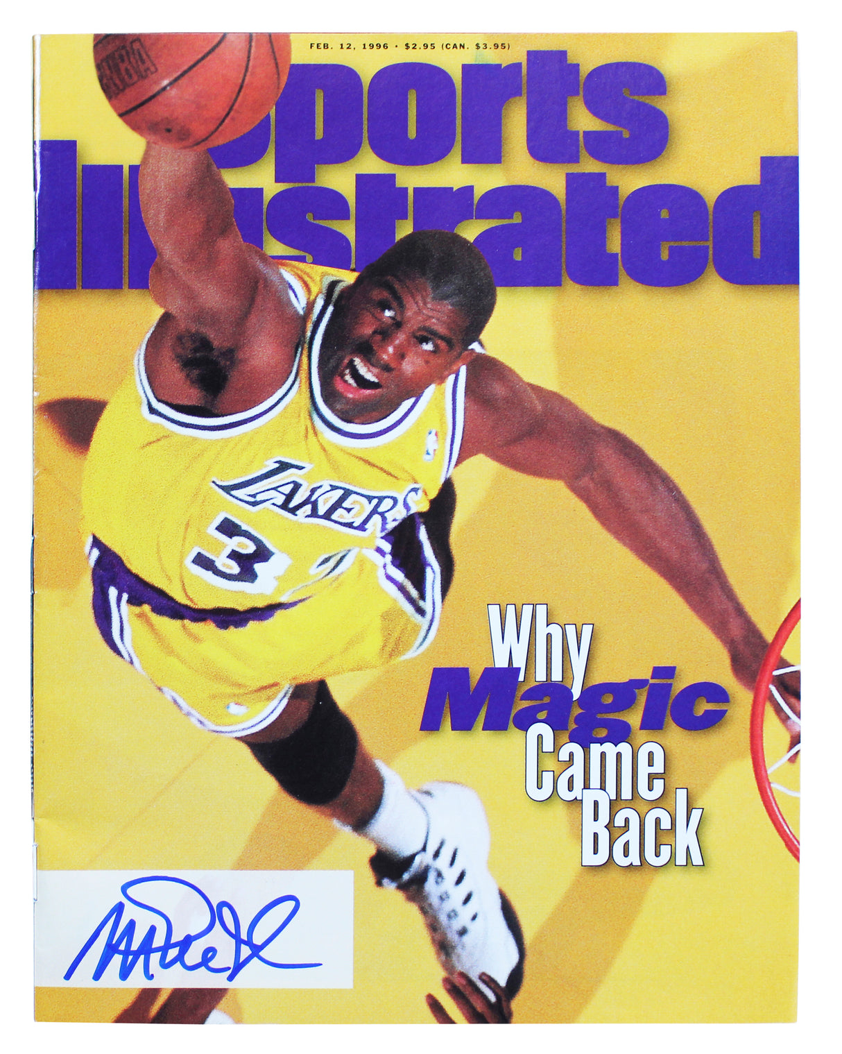 Lakers Magic Johnson Signed February 1996 Sports Illustrated Magazine BAS Wit