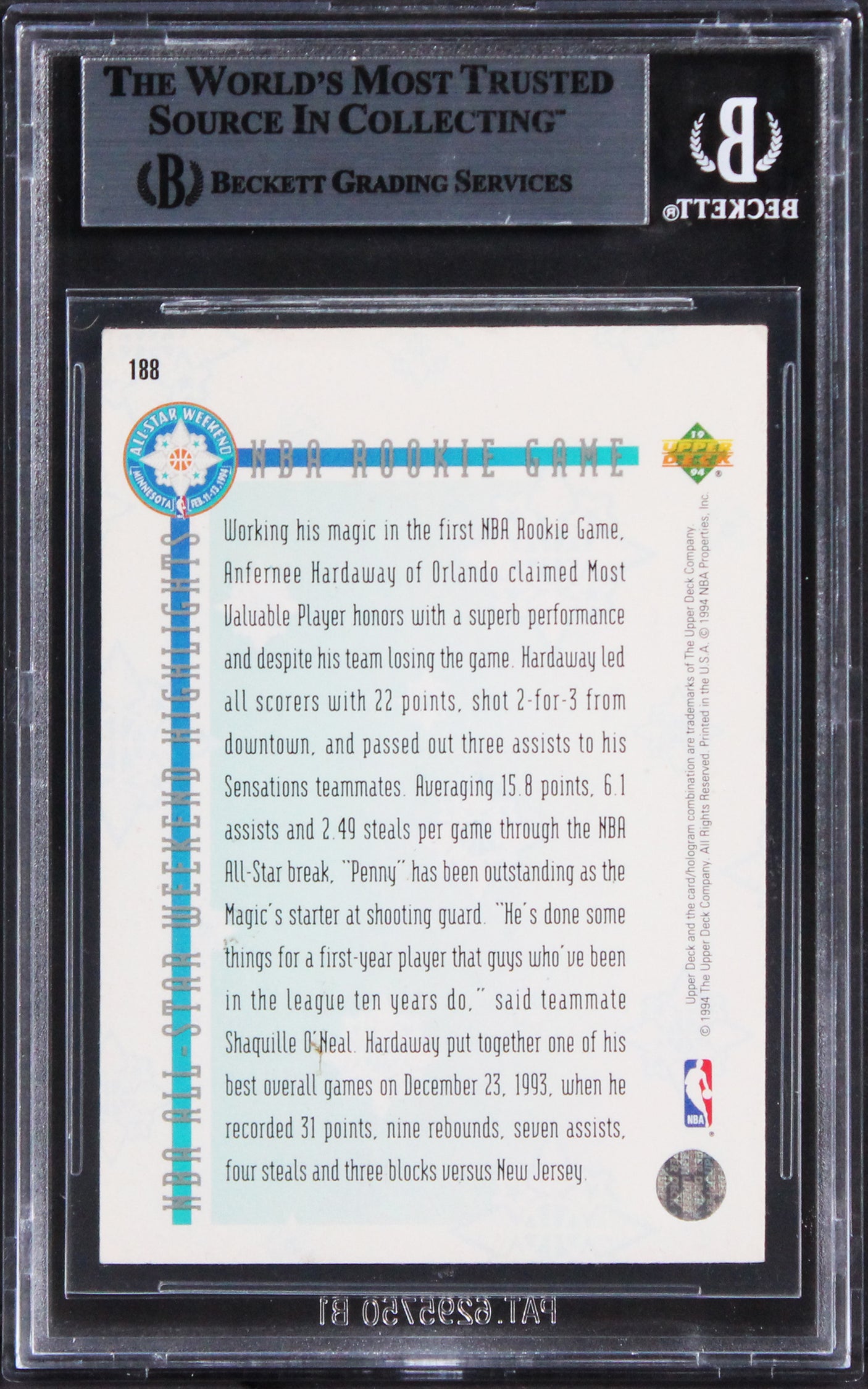 Magic Anfernee Hardaway Signed 1993 Upper Deck SE #188 Rookie Card BAS Slabbed