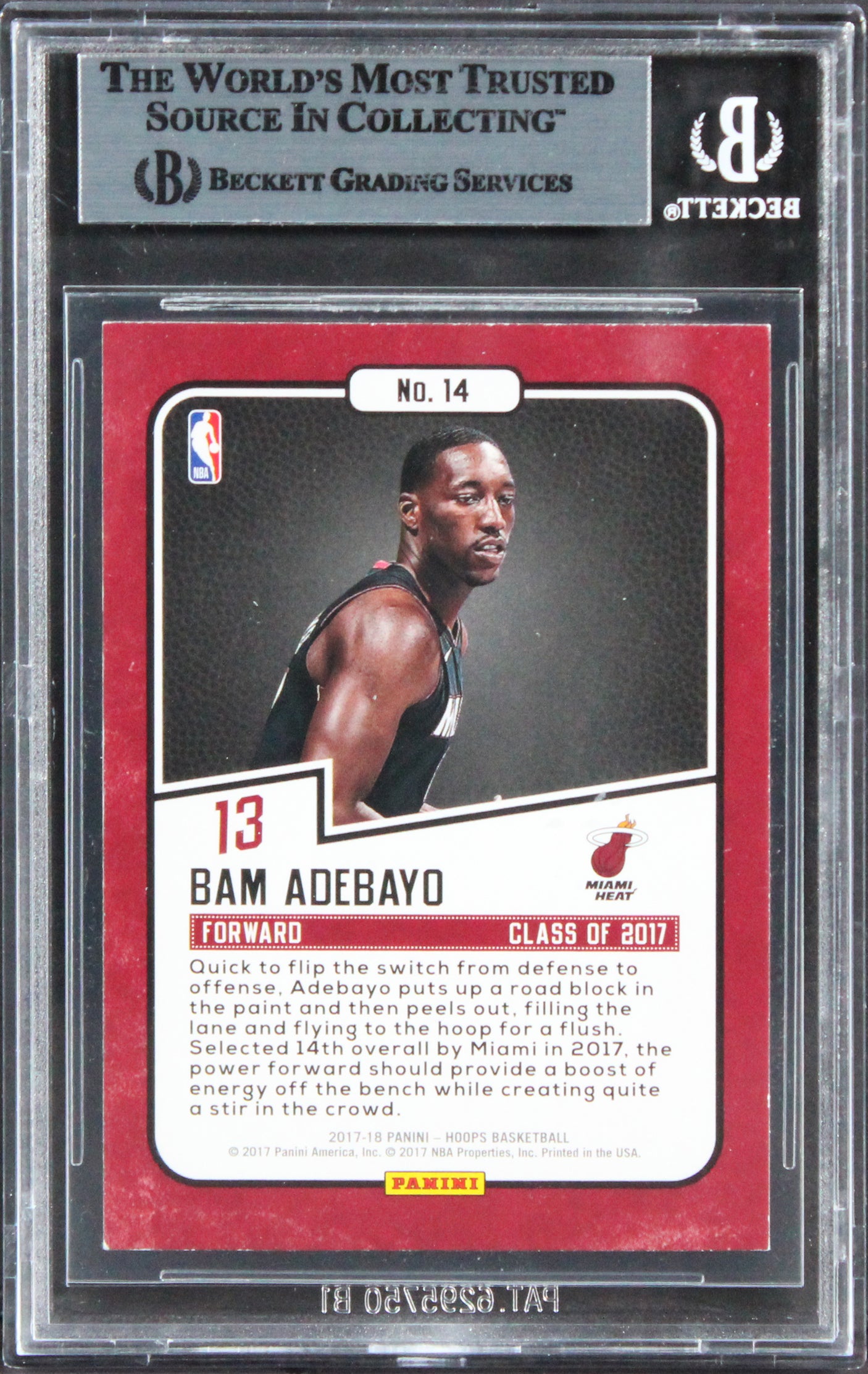 Heat Bam Adebayo Signed 2017 Hoops Class Of 2017 #14 Rookie Card BAS Slabbed