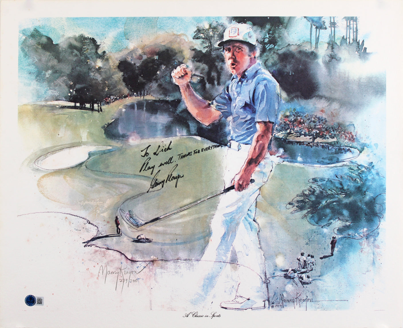 Gary Player & Ann Manry Kenyon Authentic Signed 18x22 Lithograph BAS #AE64003