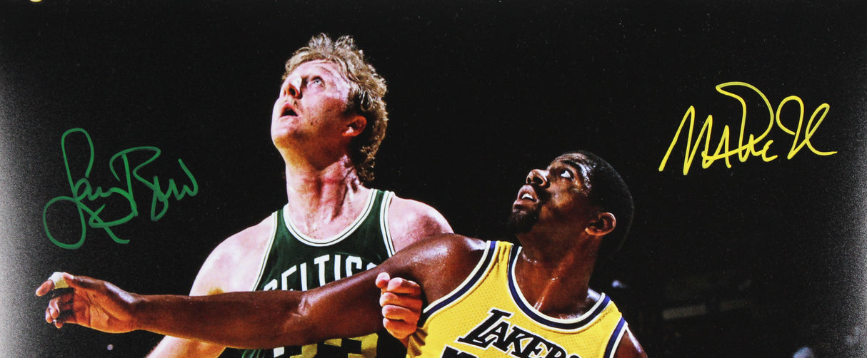 Magic Johnson & Larry Bird Signed 16x20 Vertical Boxout Photo BAS Wit #4W062938