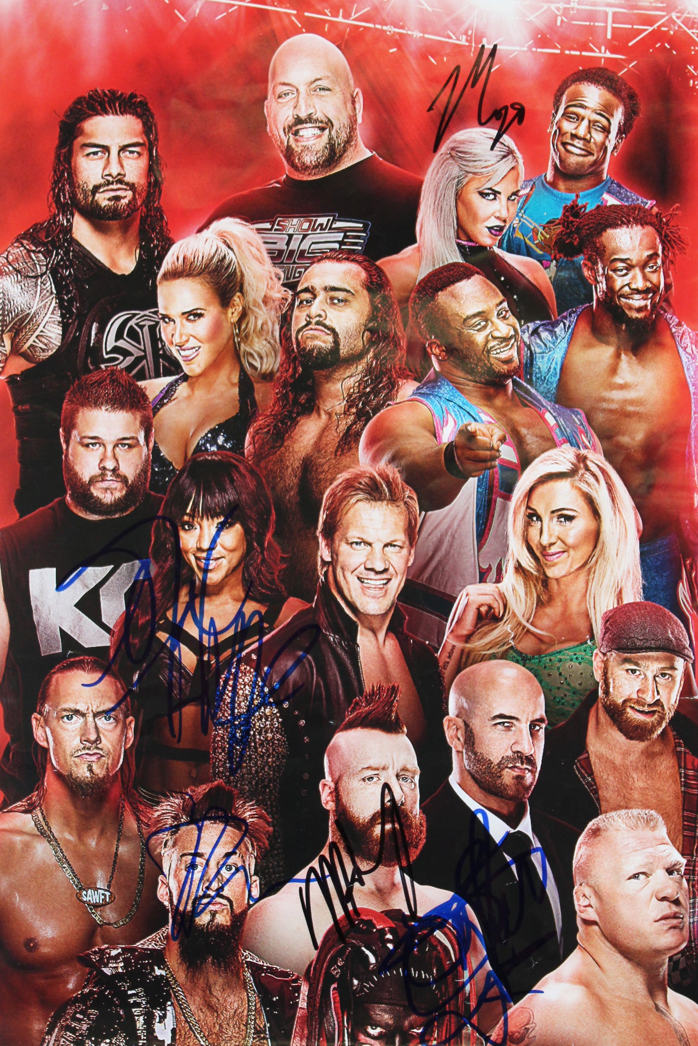 WWE Superstars (20) Hardy, Rollins, Stroman +17 Signed 16x24 Poster BAS #AE13981