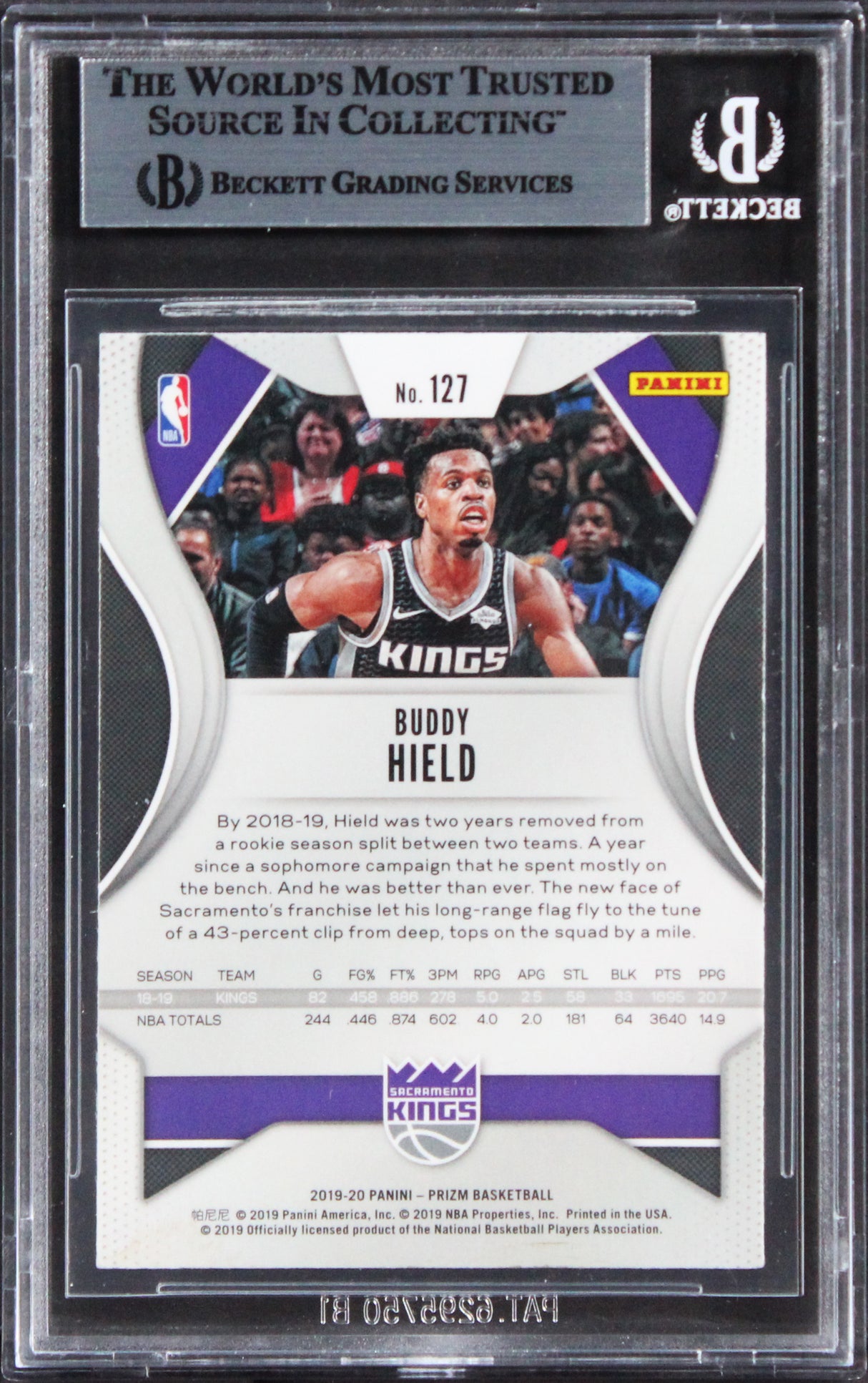 Kings Buddy Hield Authentic Signed 2019 Panini Prizm #127 Card BAS Slabbed