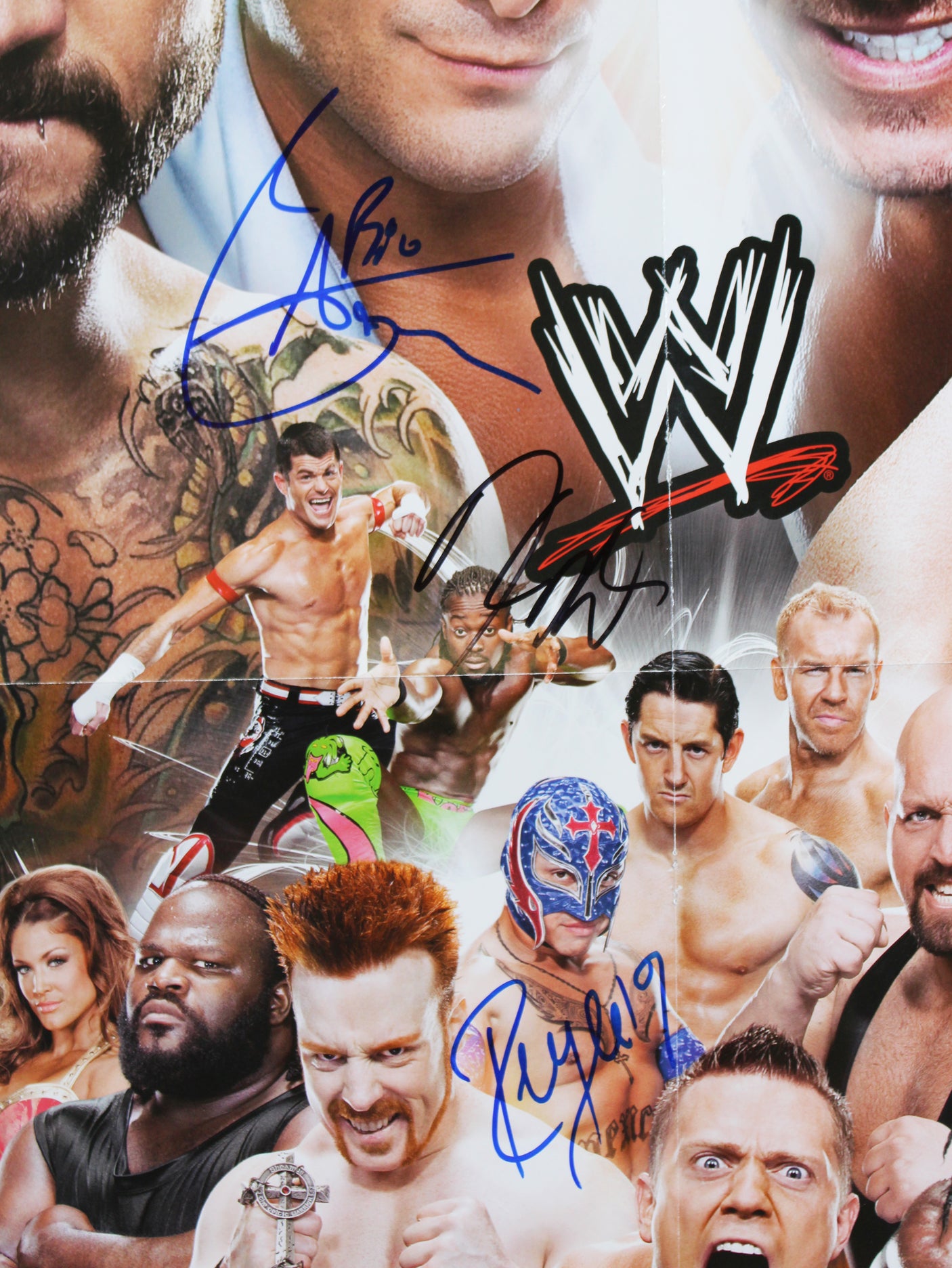 WWE Superstars (5) Mysterio, Miz, Cara, +2 Signed 17x25 Poster BAS #AE13980