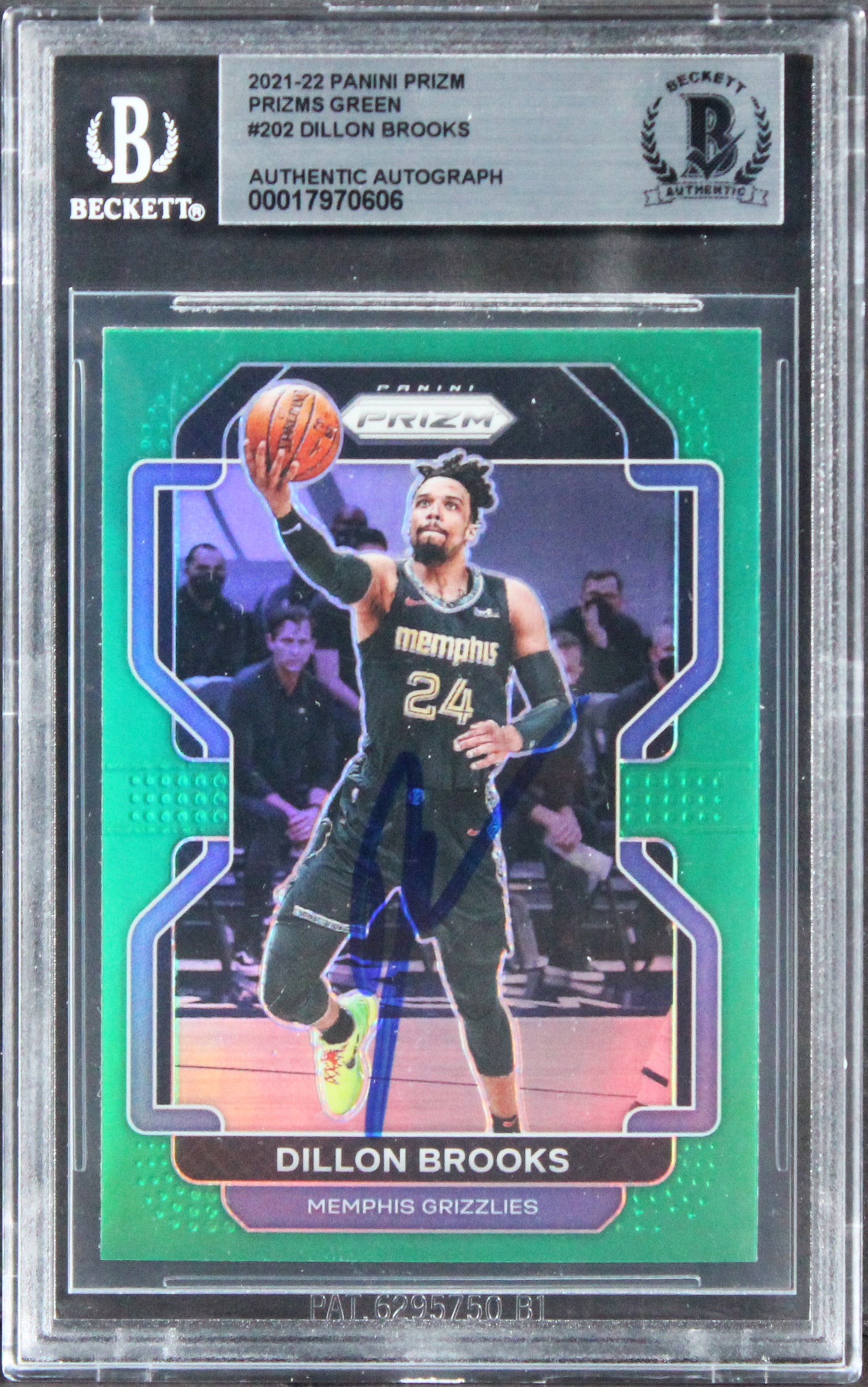 Grizzlies Dillon Brooks Signed 2021 Panini Prizm Green #202 Card BAS Slabbed