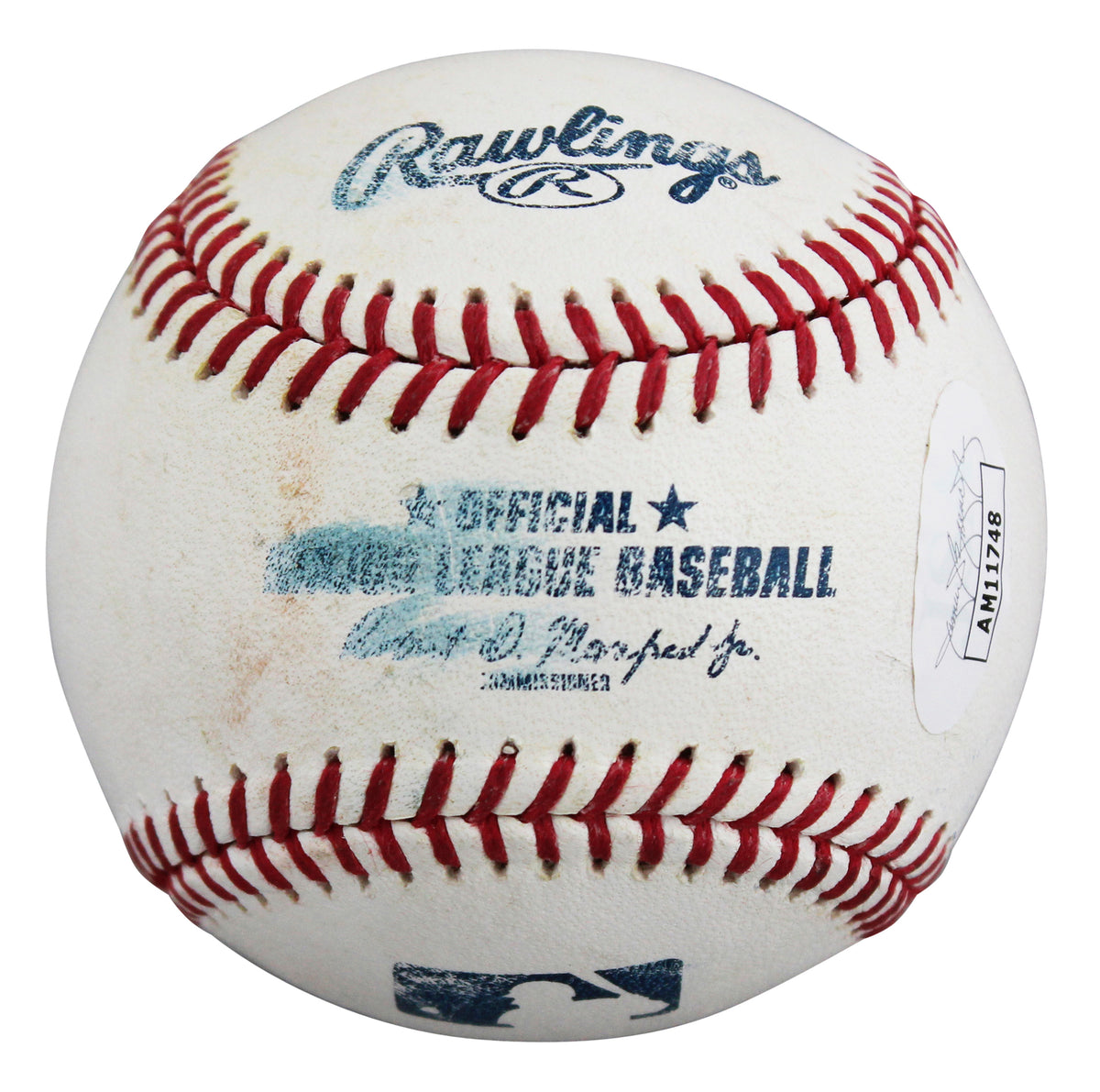 Rangers Ezequiel Duran Signed Practice Used Manfred OML Baseball JSA #AM11748