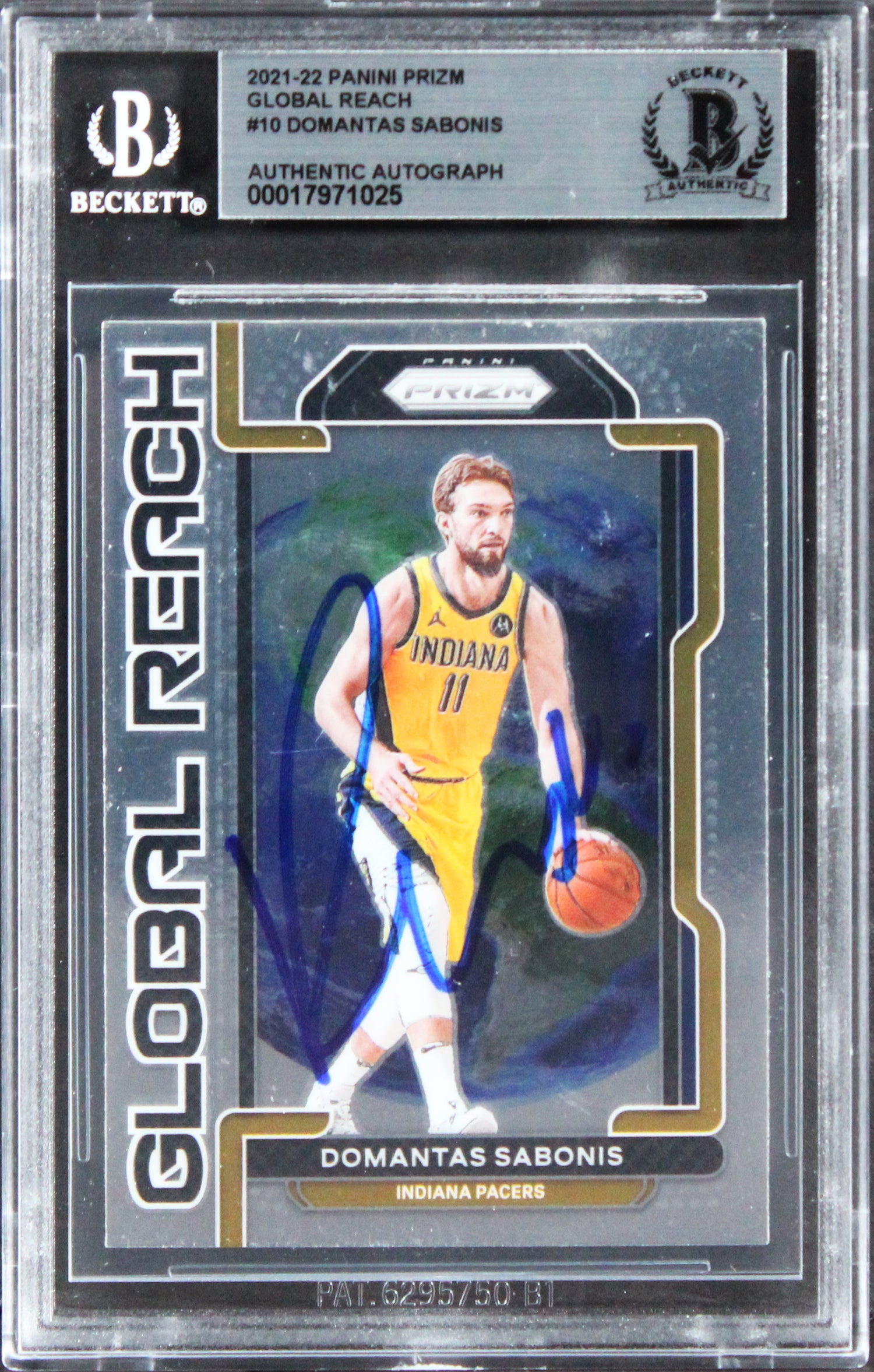 Pacers Domantas Sabonis Signed 2021 Panini Prizm Global Reach #10 Card BAS Slab