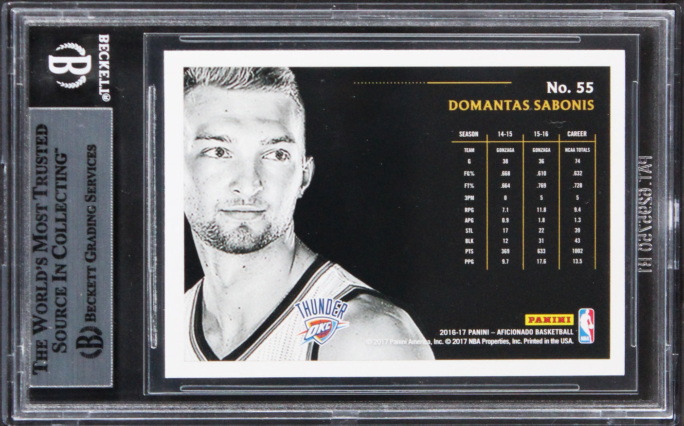 Thunder Domantas Sabonis Signed 2016 Panini Aficionado #55 Rookie Card BAS Slab