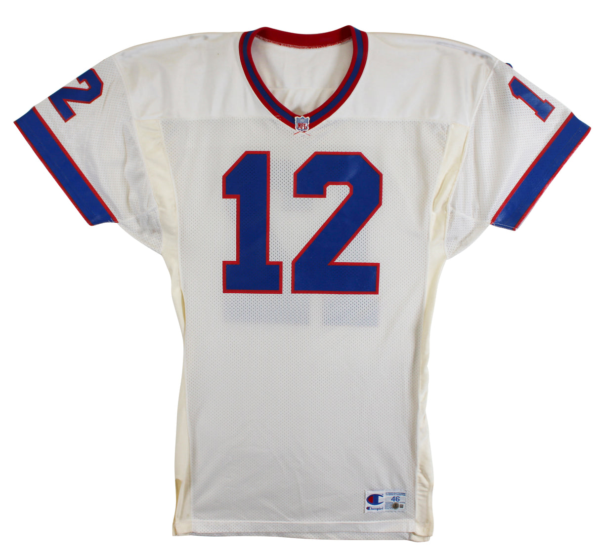 Bills Jim Kelly Signed Game Issued White Champion Size 46 Jersey BAS #BU55014