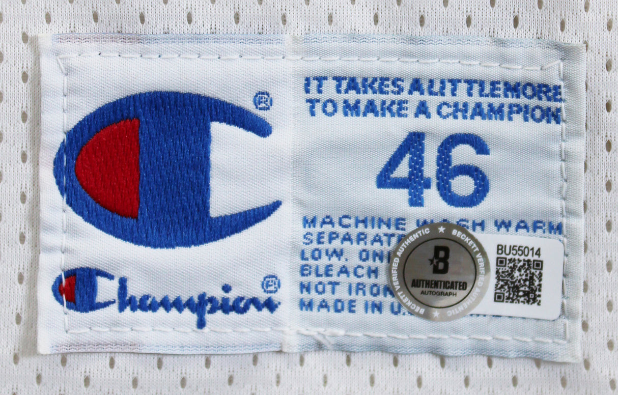 Bills Jim Kelly Signed Game Issued White Champion Size 46 Jersey BAS #BU55014