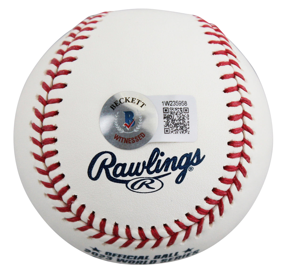 Rangers Eric Nadel "2x Insc" Signed 2023 WS Logo Baseball BAS Witness #1W235958