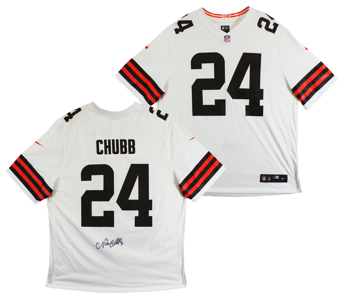 Browns Nick Chubb Authentic Signed White Nike Game Jersey BAS Witness #1W042201