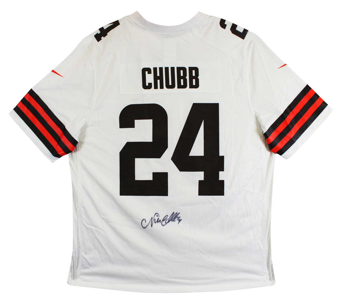 Browns Nick Chubb Authentic Signed White Nike Game Jersey BAS Witness #1W042201