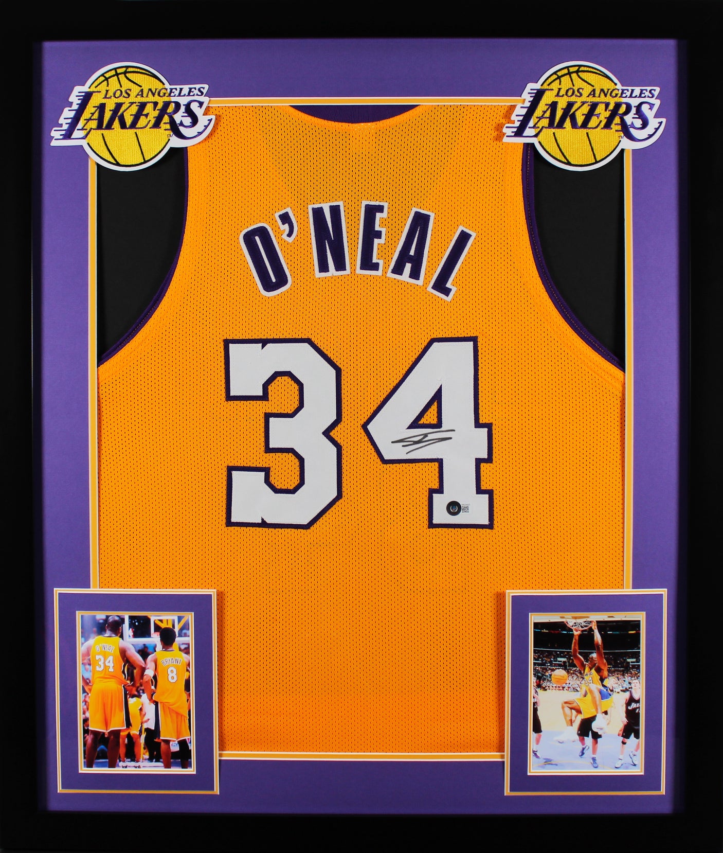 Shaquille O'Neal Authentic Signed Yellow Pro Style Framed Jersey BAS Witnessed 2