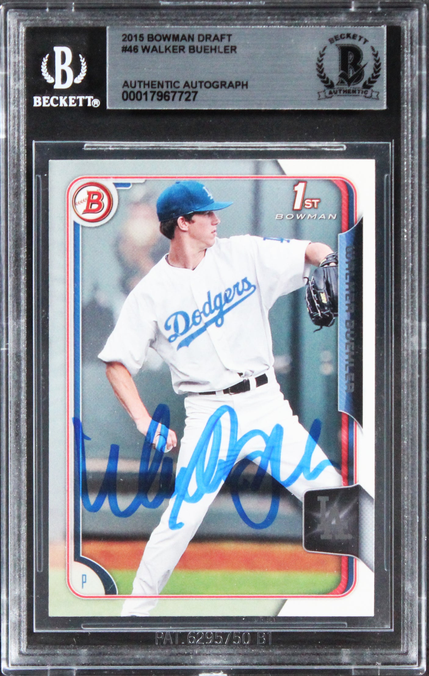 Dodgers Walker Buehler Authentic Signed 2015 Bowman Draft #46 Card BAS Slabbed