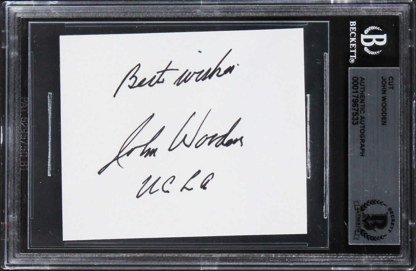UCLA John Wooden "Best Wishes, UCLA" Signed 2.5x3 Cut Signature BAS Slabbed